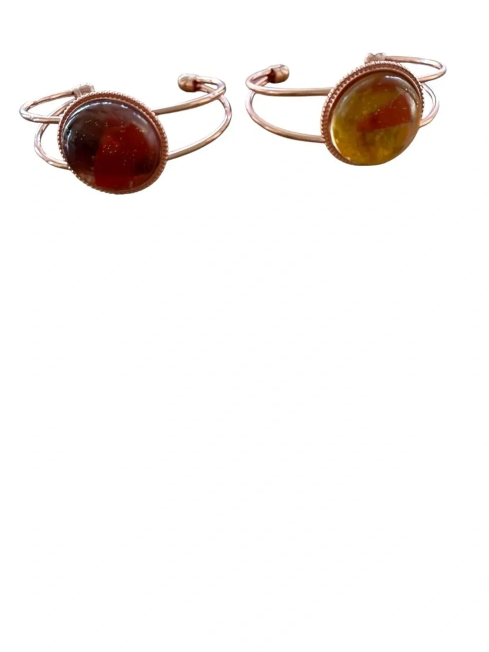 Key West Artist Pair of Beach Glass Resin Copper Color Bangles
